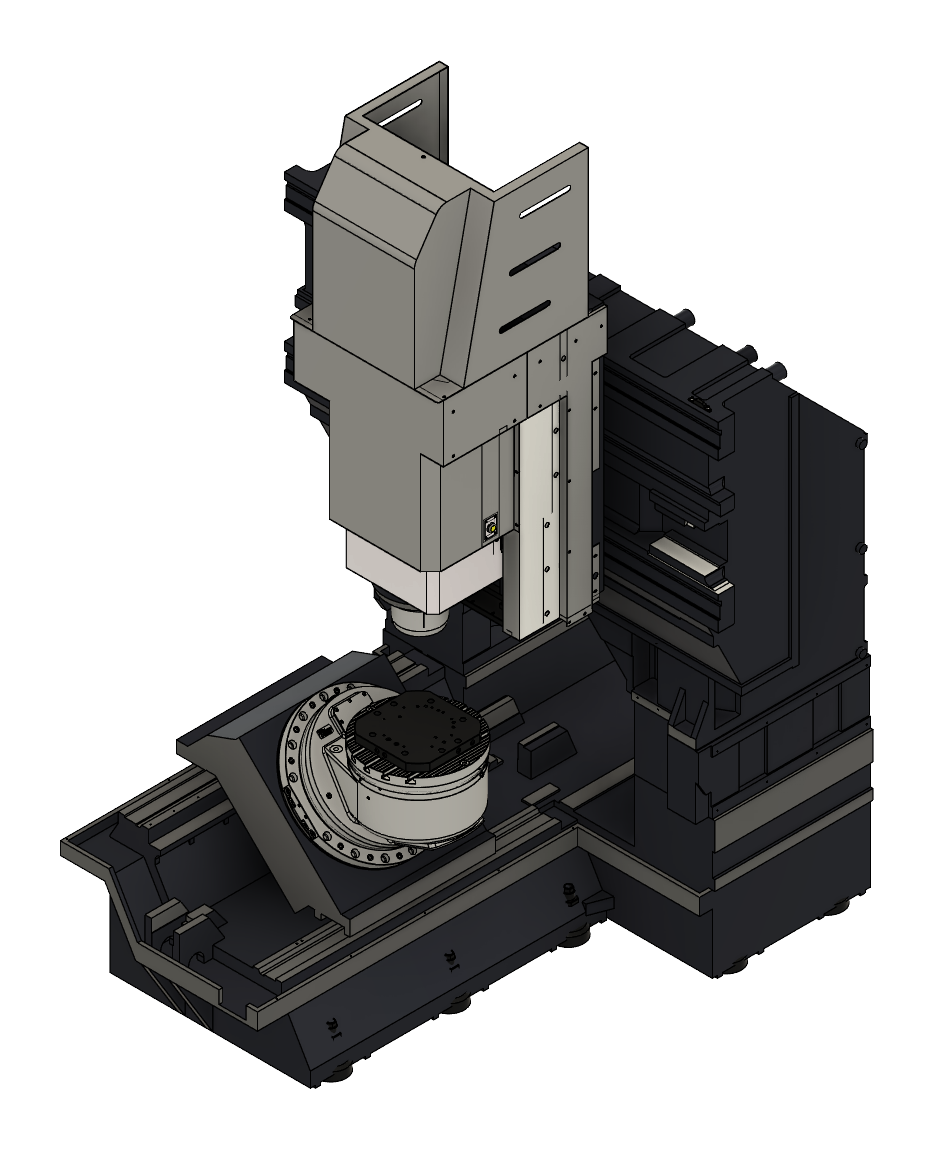 Machinemodel zonder beplating, assen zichtbaar