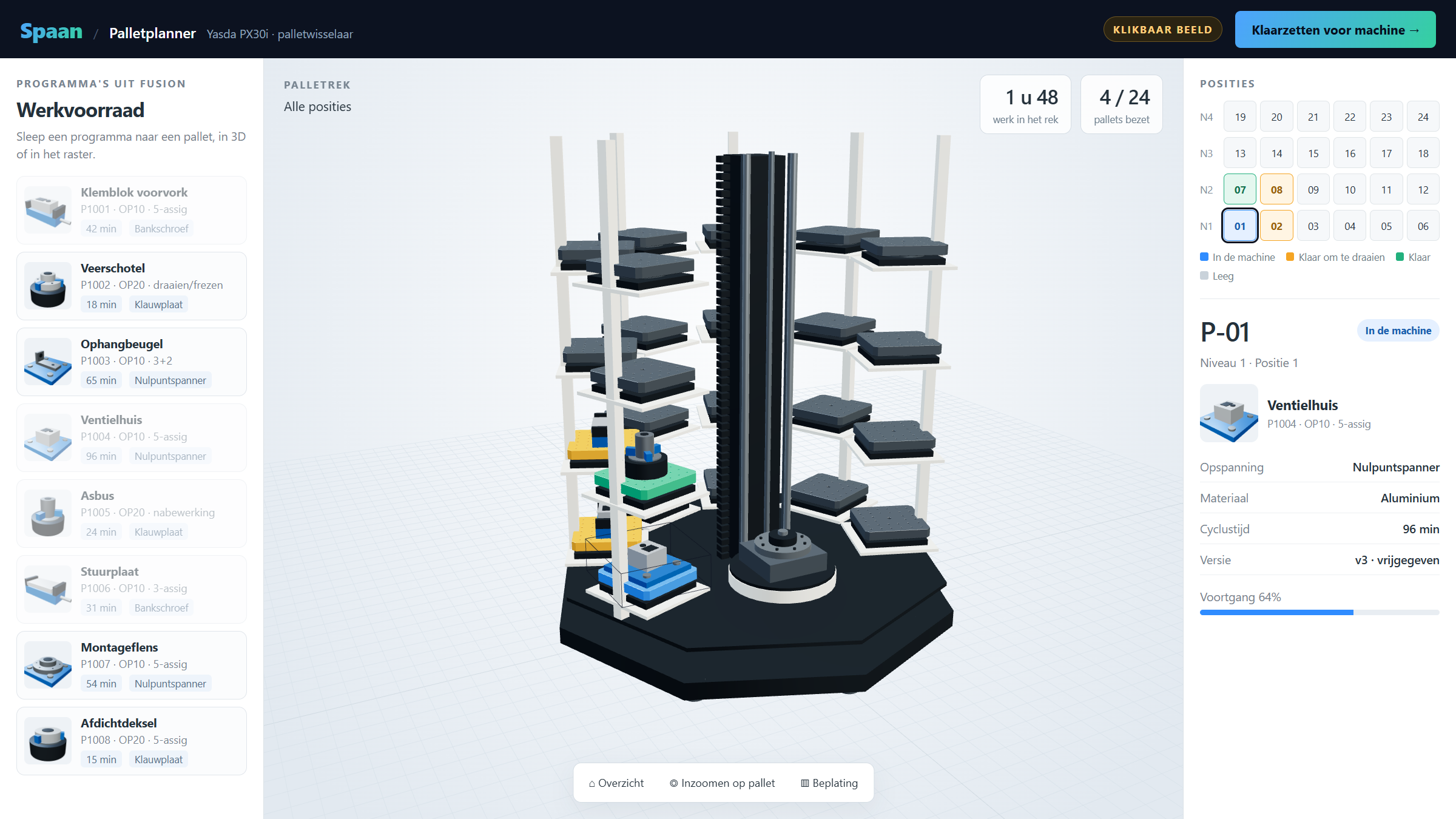 Palletplanner met een rek van 24 pallets in 3D